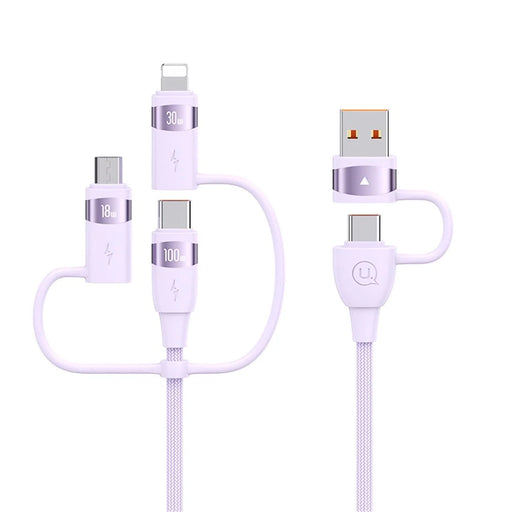 USAMS US-SJ645 U85 USB-A to Type-C to Type-C+8Pin+Micro 6 in 1 PD 100W Fast Charging Cable 1.2m Aluminium Alloy Data Cord - Purple - 1