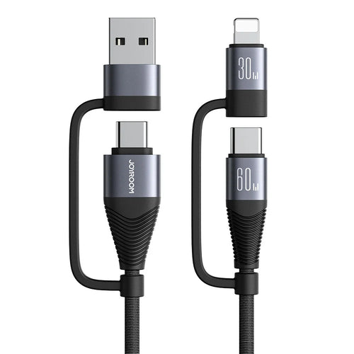 JOYROOM SA37-2T2 Multi-Function Series for iPhone 16-15 Series USB-A+Type-C to 8Pin+Type-C 60W 4 in 1 Fast Charging Cable Data Cord, 1.2m - 1