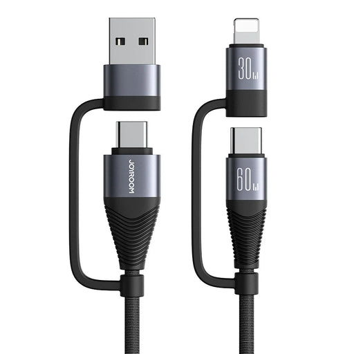 JOYROOM SA37-2T2 Multi-Function Series for iPhone 16-15 Series USB-A+Type-C to 8Pin+Type-C 60W 4 in 1 Fast Charging Cable Data Cord, 1.2m - 1
