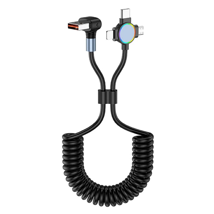 For iPhone 15 Series 1.5m Elbow USB-A to 8 Pin+Micro USB+Type-C 3-in-1 Stretchable Spring Data Cable - Style A - 1
