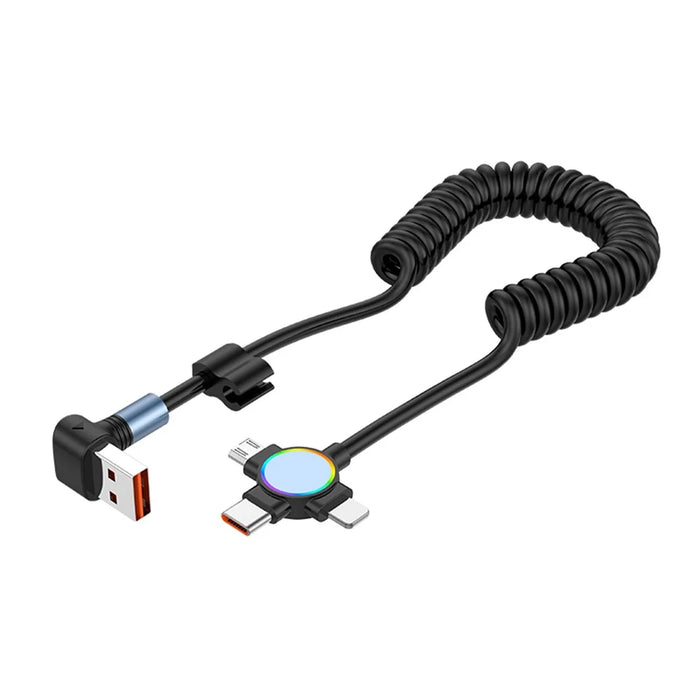 For iPhone 15 Series 1.5m Elbow USB-A to 8 Pin+Micro USB+Type-C 3-in-1 Stretchable Spring Data Cable - Style A - 7