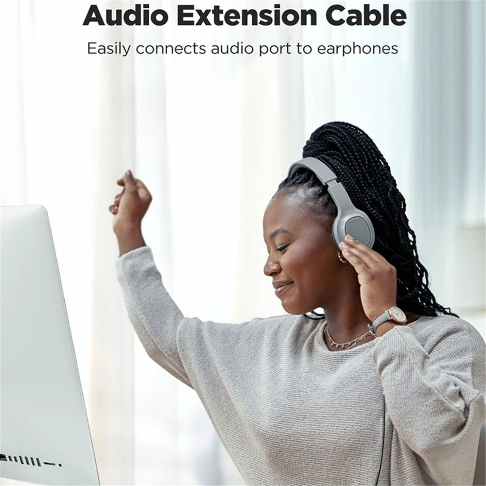 JOYROOM SY-A09 1.2m 3.5mm Male to Female Audio Cable Nylon Braided AUX Audio Extension Cable - Black - 2