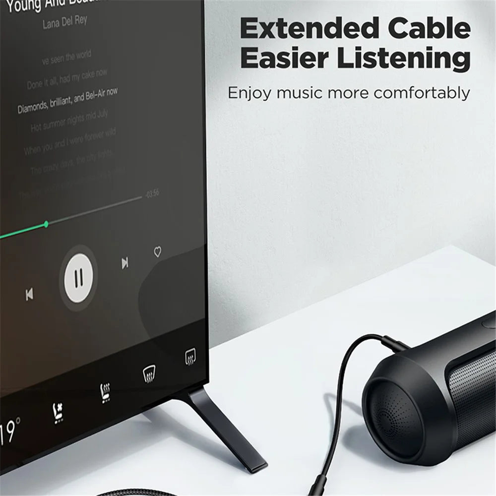 JOYROOM SY-A09 1.2m 3.5mm Male to Female Audio Cable Nylon Braided AUX Audio Extension Cable - Black - 3