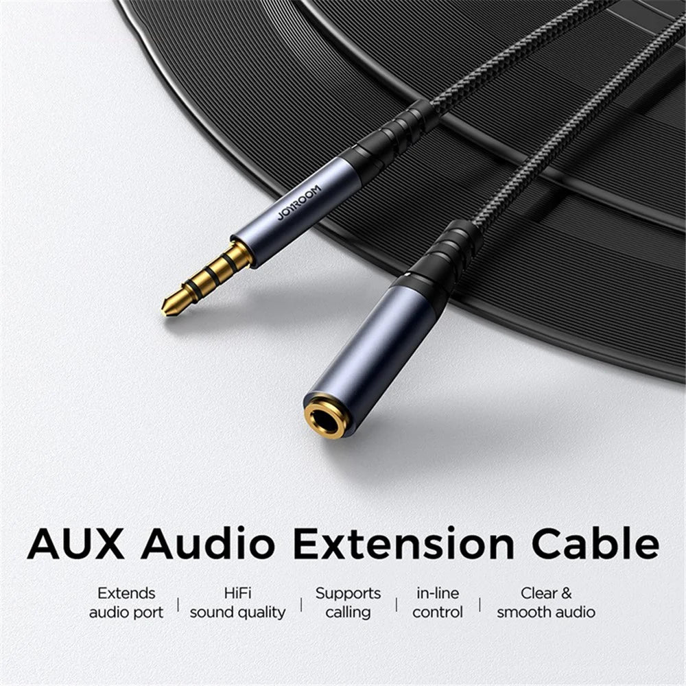 JOYROOM SY-A09 1.2m 3.5mm Male to Female Audio Cable Nylon Braided AUX Audio Extension Cable - Black - 5