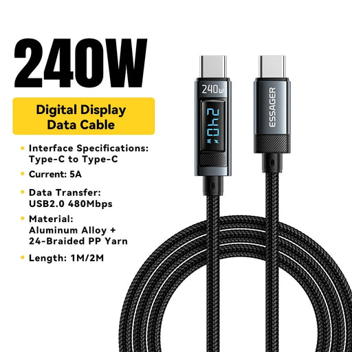 ESSAGER ES-X47 240W Digital Display Quick Charging Data Cable 1m Type-C to Type-C Charging Cord - 2