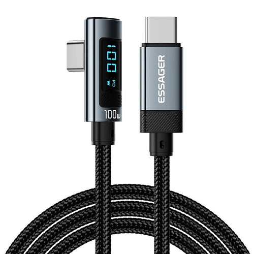 ESSAGER EX-47 1m Elbow 100W Type-C to Type-C Charging Data Cable Digital Display USB-C Charging Cord - 1