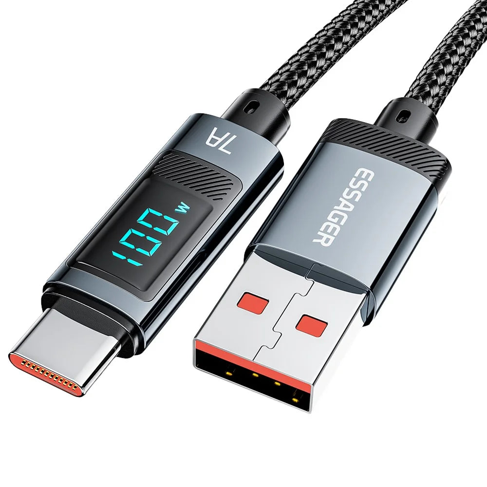 ESSAGER 1m 7A Super Charge Data Cable USB-A to Type-C Charging Cable with Digital Display - 1