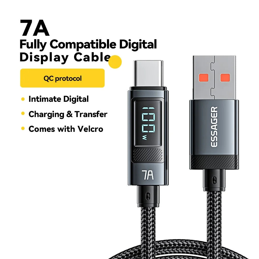ESSAGER 1m 7A Super Charge Data Cable USB-A to Type-C Charging Cable with Digital Display - 2