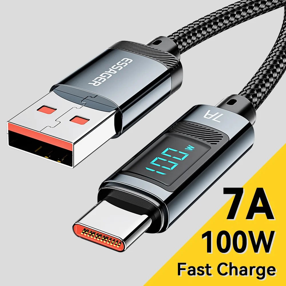 ESSAGER 2m Digital Display 7A Fast Charging Cable USB-A to Type-C 480Mbps Data Cable - 3