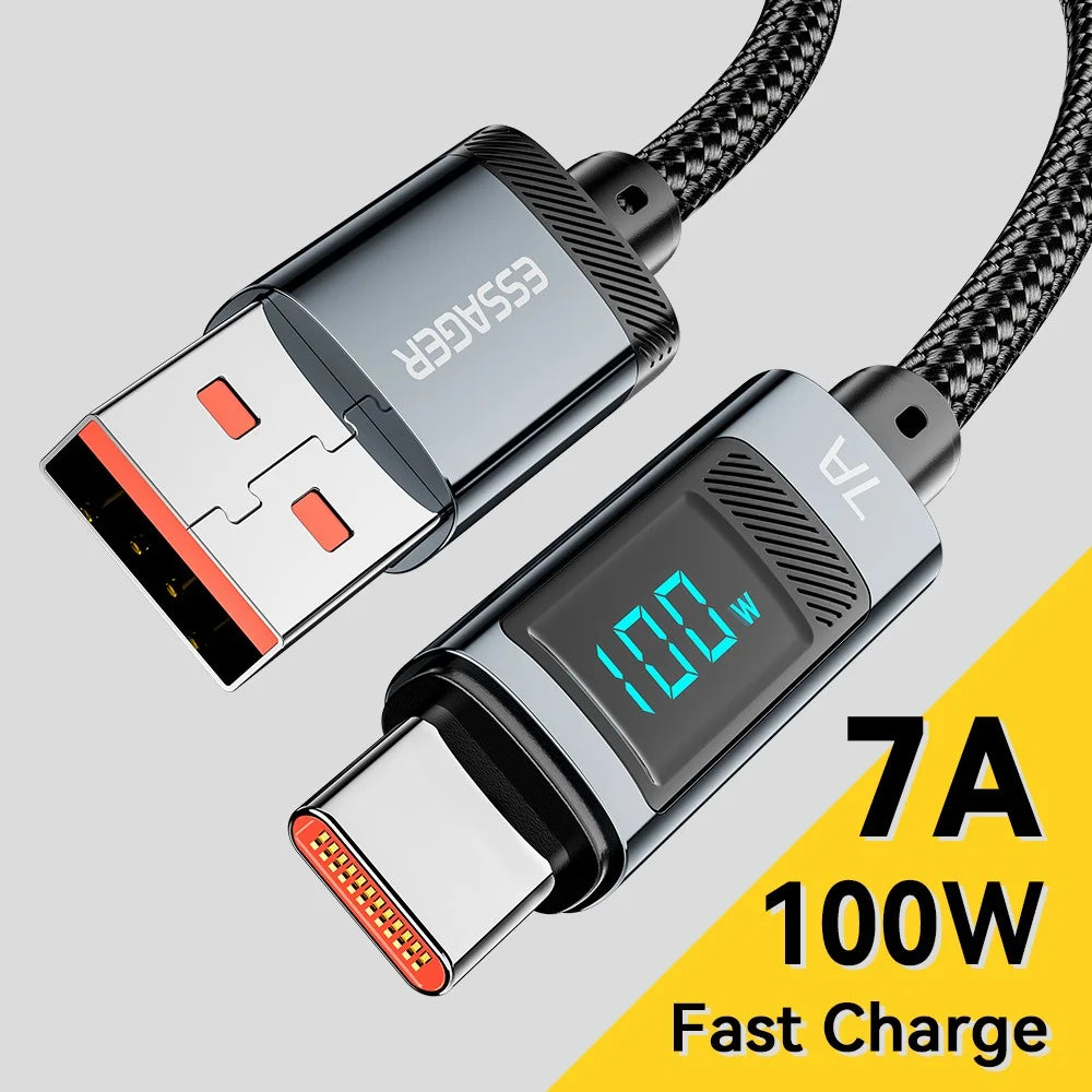 ESSAGER 2m Digital Display 7A Fast Charging Cable USB-A to Type-C 480Mbps Data Cable - 4