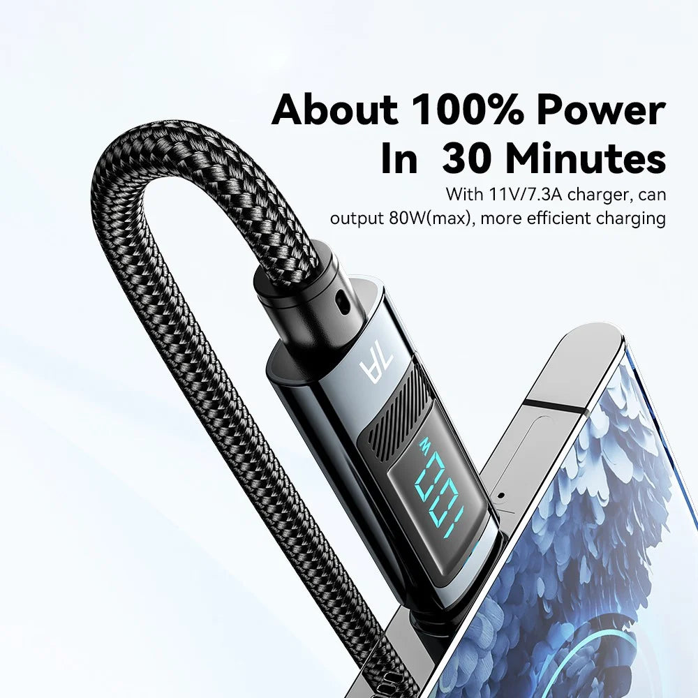 ESSAGER 2m Digital Display 7A Fast Charging Cable USB-A to Type-C 480Mbps Data Cable - 6