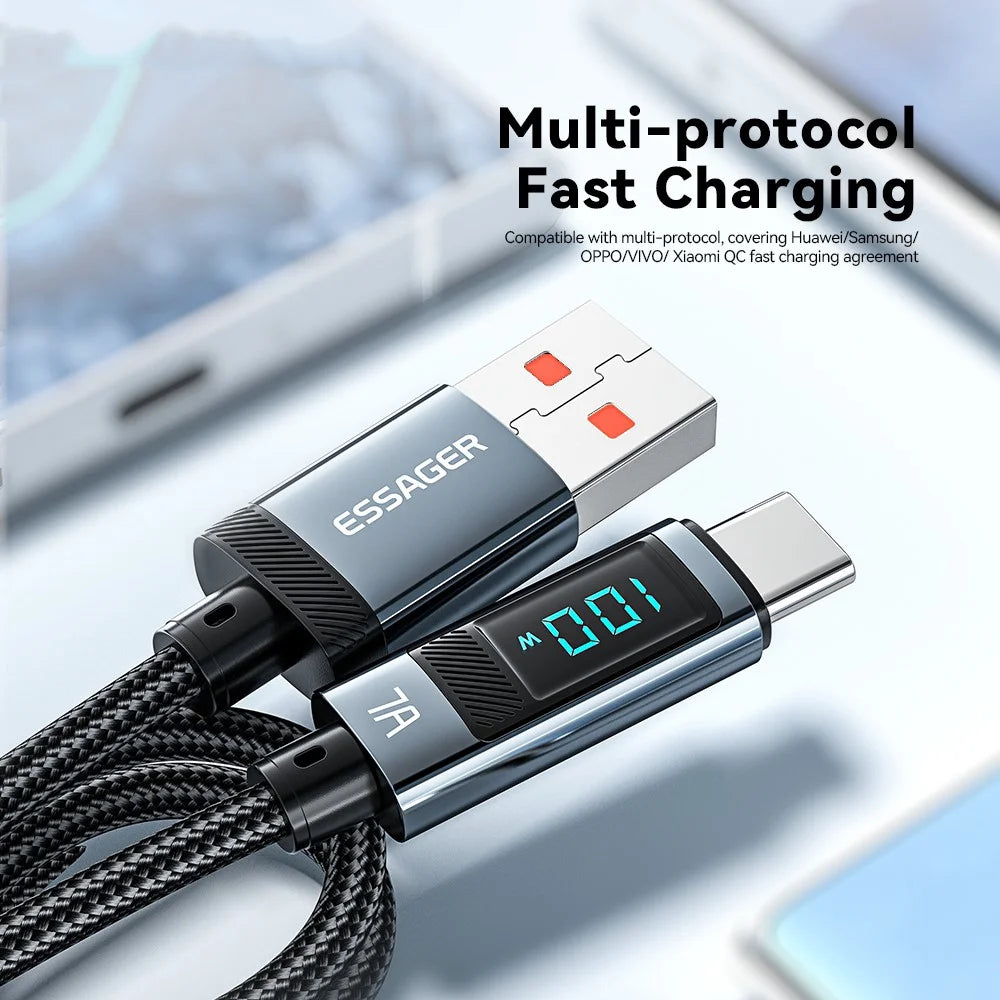 ESSAGER 2m Digital Display 7A Fast Charging Cable USB-A to Type-C 480Mbps Data Cable - 7