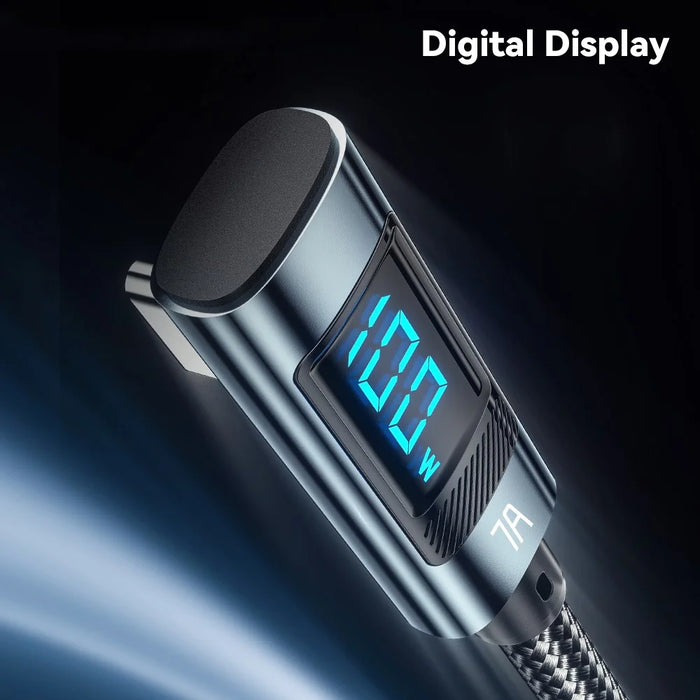 ESSAGER 2m Elbow 7A 100W Digital Display Data Cable High Power USB-A to Type-C Charging Cable - 5