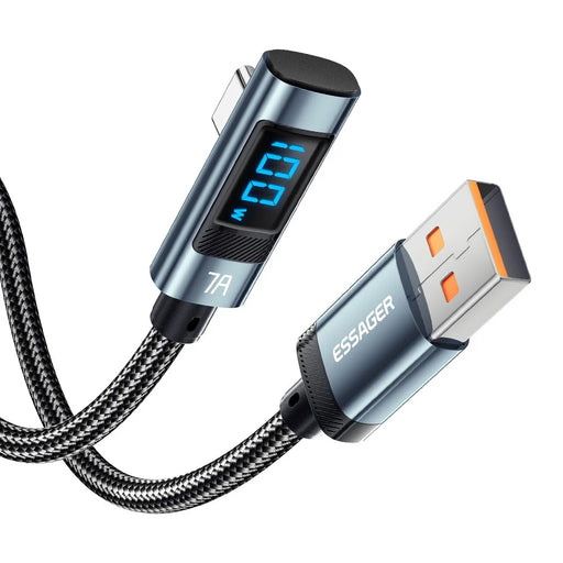 ESSAGER 1m Elbow 7A 100W High Power Charging Data Cable Digital Display USB-A to Type-C Charging Cable - 1