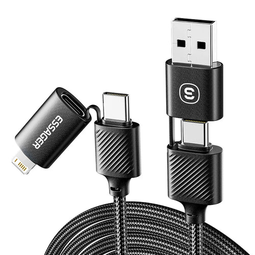 ESSAGER Starlink 0.3m 65W Charging Cable USB-A / Type-C to Type-C / 6 Pin 4-in-1 Data Cord - Black - 1