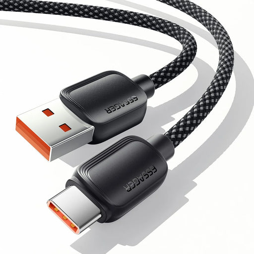 ESSAGER 3m A-C 7A 100W Fast Charging Date Cable USB-A to Type-C Braided TPE Cord - Black - 1