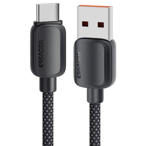 ESSAGER 3m A-C 7A 100W Fast Charging Date Cable USB-A to Type-C Braided TPE Cord - Black - 2
