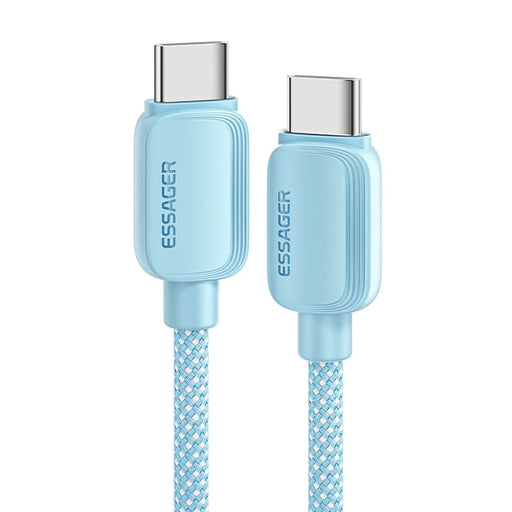 ESSAGER 2m C-C 100W Fast Charging Cable Type-C to Type-C Braided TPE Data Cord - Blue - 1