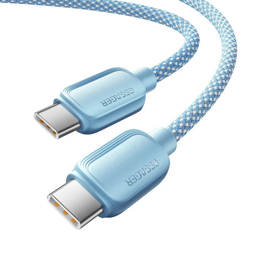 ESSAGER 2m C-C 100W Fast Charging Cable Type-C to Type-C Braided TPE Data Cord - Blue - 2