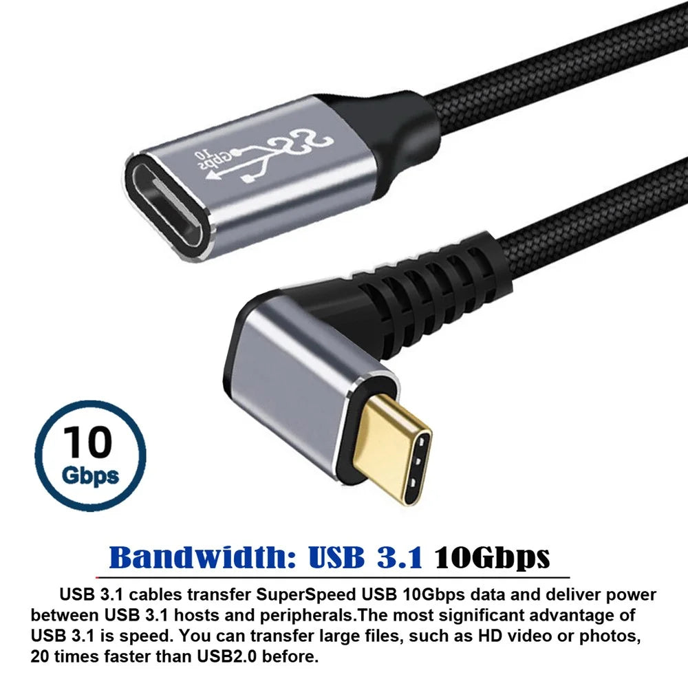 UC-058-UP-2.0M 2m 90-Degree Angled USB-C USB 3.1 Male to Female Extension Cord Aluminum Alloy Connector Data Cable - 3