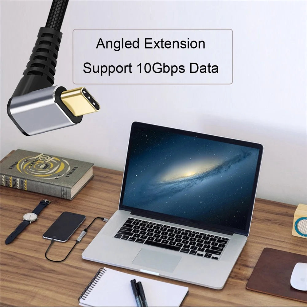 UC-058-UP-3.0M 3m 90-Degree Angled USB-C USB 3.1 Male to Female Cord Aluminum Alloy Connector Extension Cable - 6