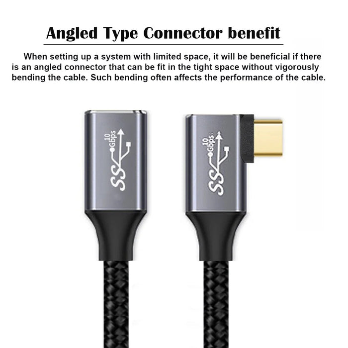 UC-058-RI-3.0M 3m 90 Degree Right Angled USB-C Male to Female Cable Alloy Connector Extension Cord - 3