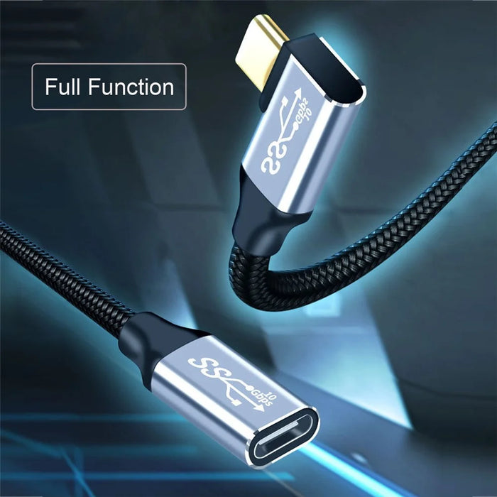 UC-058-RI-3.0M 3m 90 Degree Right Angled USB-C Male to Female Cable Alloy Connector Extension Cord - 4