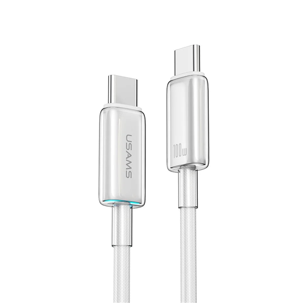 USAMS Cloud Series US-SJ660 1.2m Type-C to Type-C PD 100W Fast Charging Cable with Indicator Light - White - 1