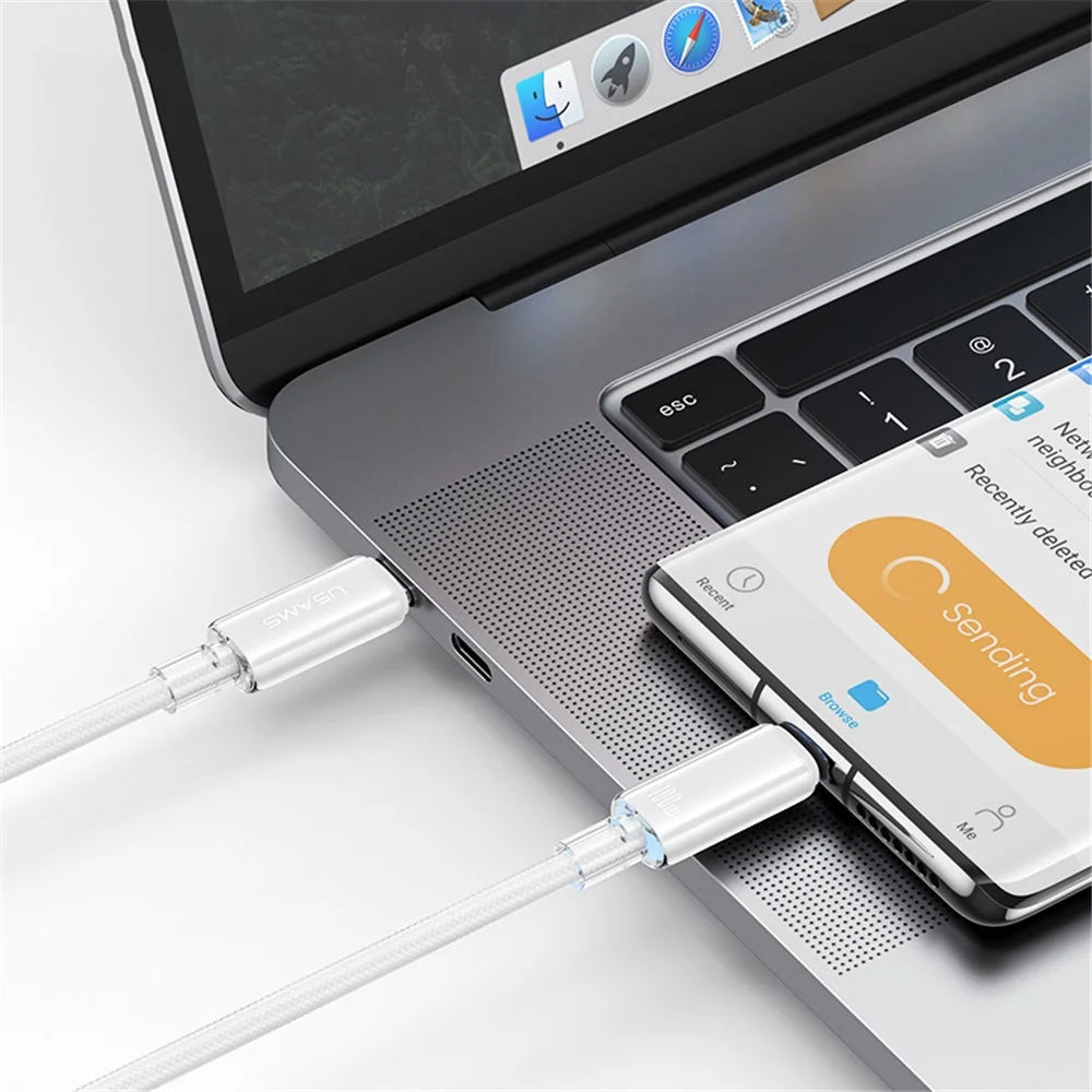 USAMS Cloud Series US-SJ660 1.2m Type-C to Type-C PD 100W Fast Charging Cable with Indicator Light - White - 2