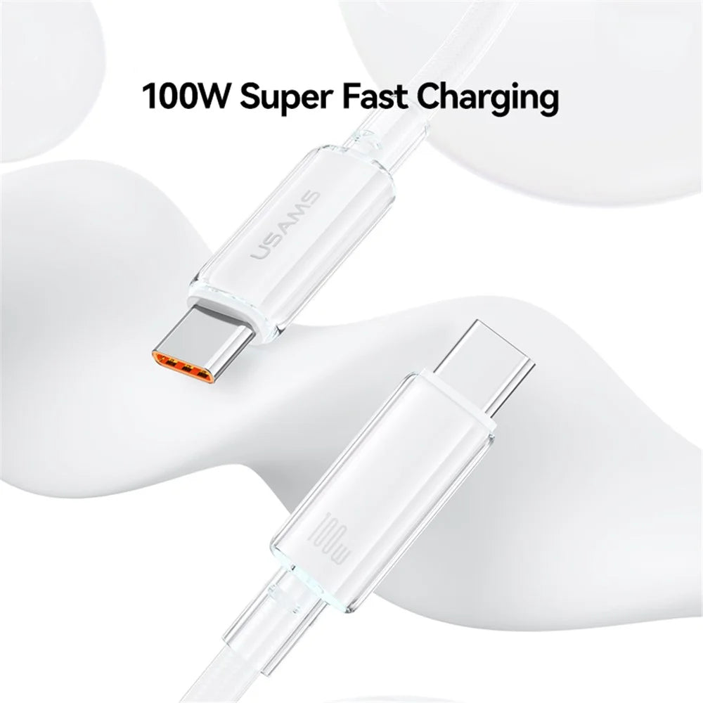 USAMS Cloud Series US-SJ660 1.2m Type-C to Type-C PD 100W Fast Charging Cable with Indicator Light - White - 4