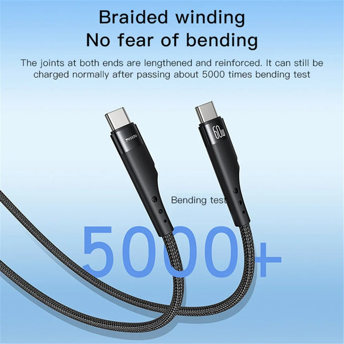 YESIDO CA116 3m Braided Data Cable PD 60W Type-C to Type-C Fast Charging Cable - 2