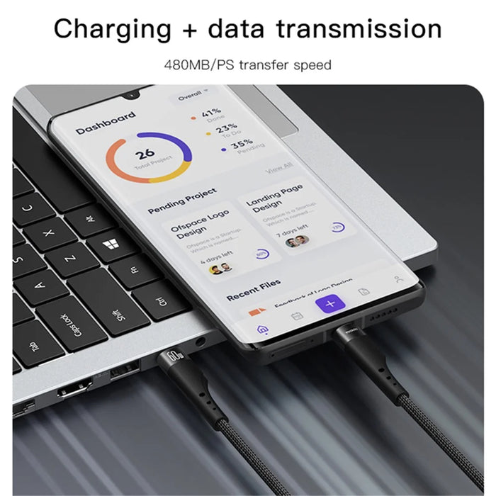 YESIDO CA116 3m Braided Data Cable PD 60W Type-C to Type-C Fast Charging Cable - 5