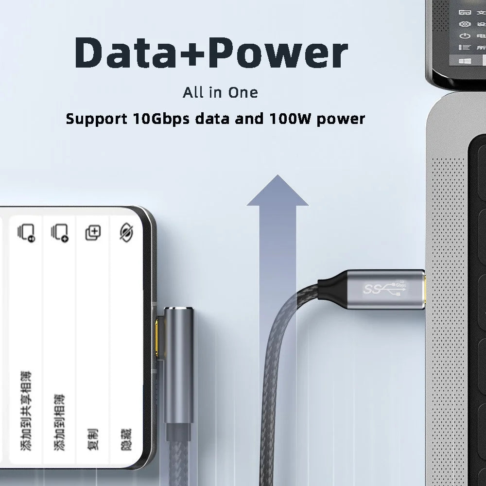 UC-064-LP-1.0M PD 100W Charging 90 Degree Low Profile Angled USB3.1 Type-C Male to Male 10Gbps Data Cable - 3