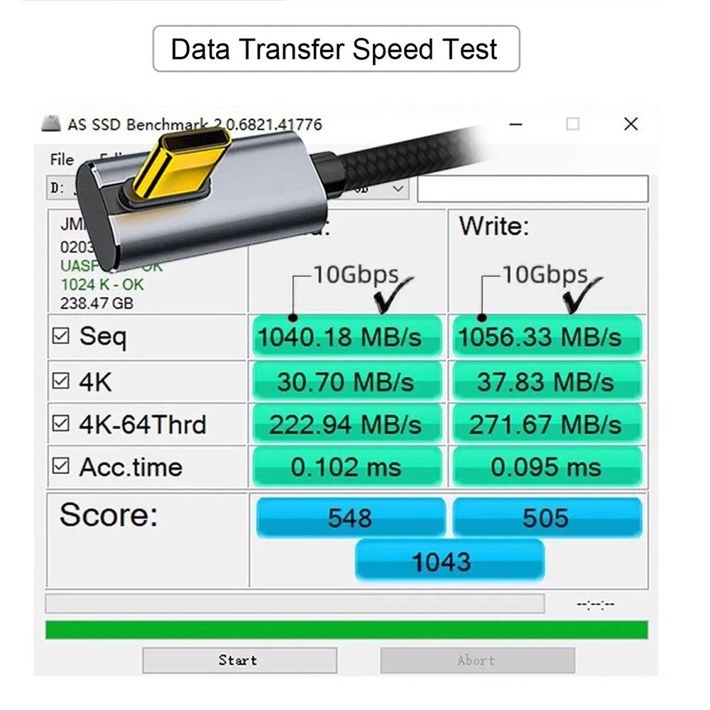 UC-064-LP-1.0M PD 100W Charging 90 Degree Low Profile Angled USB3.1 Type-C Male to Male 10Gbps Data Cable - 6