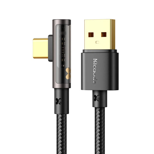 MCDODO CA-3380 MDD 1.2m USB-A to Type-C 90-Degree Elbow Data Cable 6A Fast Charging Transparent Cord - 1