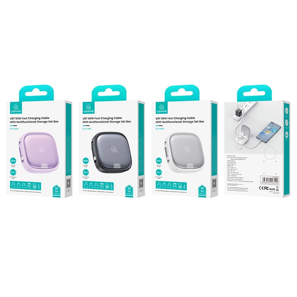 USAMS US-SJ650 U87 1m 60W USB / Type-C to Type-C / Micro / IP Fast Charging Cable with Storage Set Box - Tarnish - 7