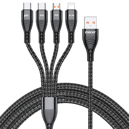 ENKAY 6A Fast Charging Cable 1.2m 4 in 1 USB to iP  /  Type-C / Mcro USB Charging Data Cord - Black - 1