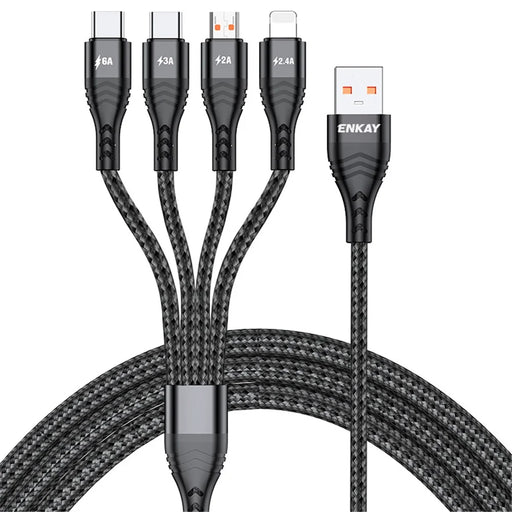 ENKAY 6A Fast Charging Cable 1.2m 4 in 1 USB to iP  /  Type-C / Mcro USB Charging Data Cord - Black - 1