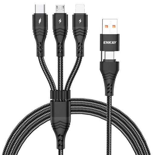 ENKAY 5A Fast Charging Cable Type-C / USB to iP / Type-C / Mcro USB Charging Cord, 1.2m - Black - 1