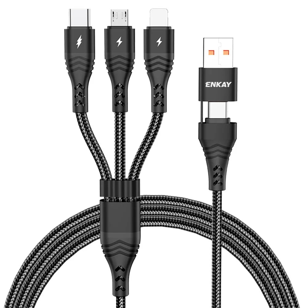 ENKAY Type-C / USB to iP / Type-C / Mcro USB Charging Cable, 2m 5A Fast Charging Data Cable - Black - 1