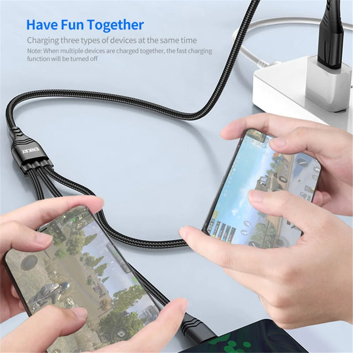 ENKAY Type-C / USB to iP / Type-C / Mcro USB Charging Cable, 2m 5A Fast Charging Data Cable - Black - 5