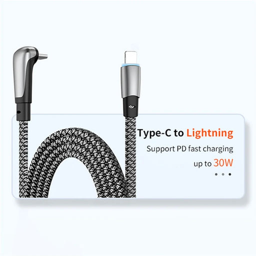 ENKAY 2m PD 30W Fast Charging Cable Angled Type-C to Lightning Charging Cord for iPhone iPad - 2