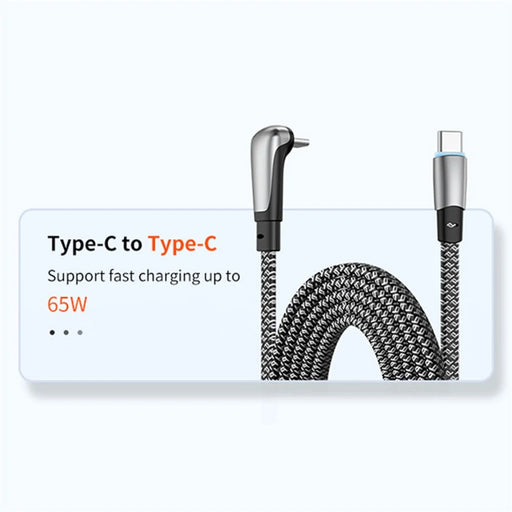 ENKAY 1.2m Angled Type-C to Type-C PD 65W Fast Charging Cable Flat Cord with Indicator Light - 2