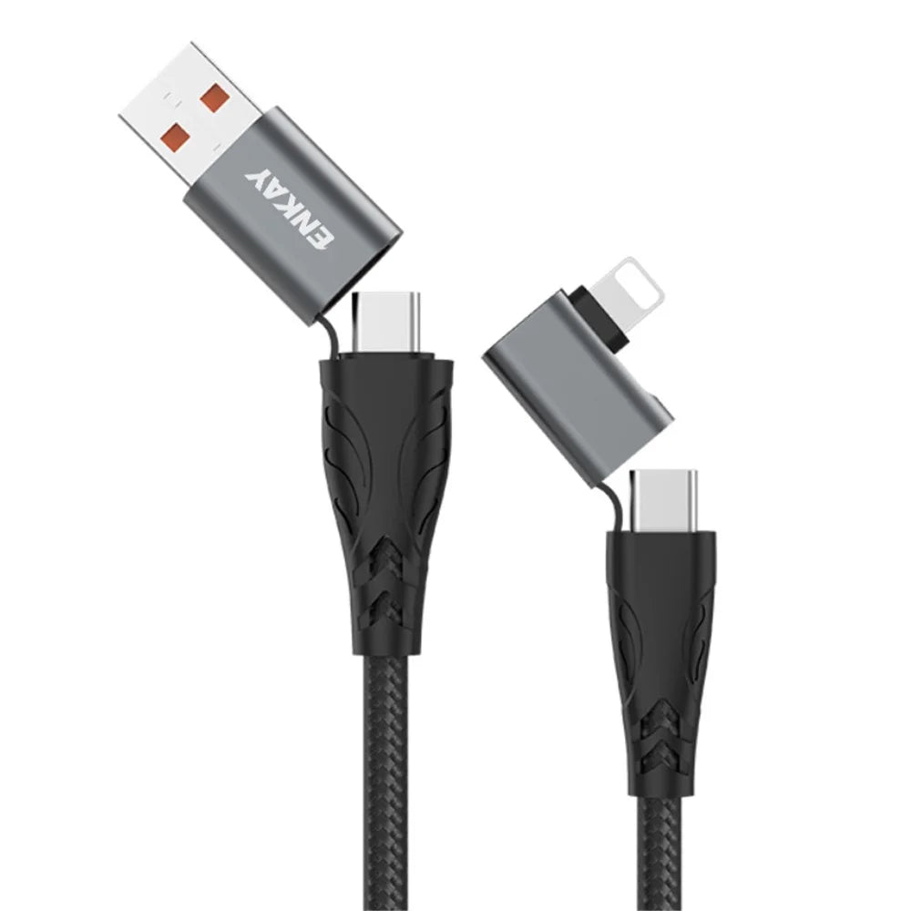 ENKAY 2m 4 in 1 USB / Type-C to iP / Type-C Nylon PD 100W Fast Charging Cable with E-Marker Chip - 1