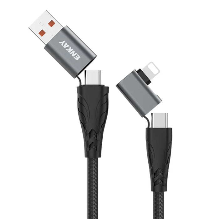 ENKAY 2m 4 in 1 USB / Type-C to iP / Type-C Nylon PD 100W Fast Charging Cable with E-Marker Chip - 1