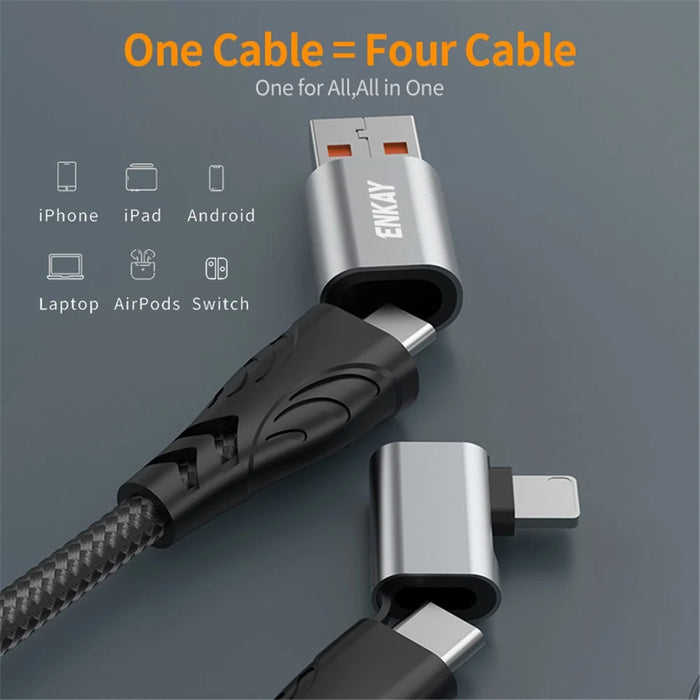 ENKAY 2m 4 in 1 USB / Type-C to iP / Type-C Nylon PD 100W Fast Charging Cable with E-Marker Chip - 3