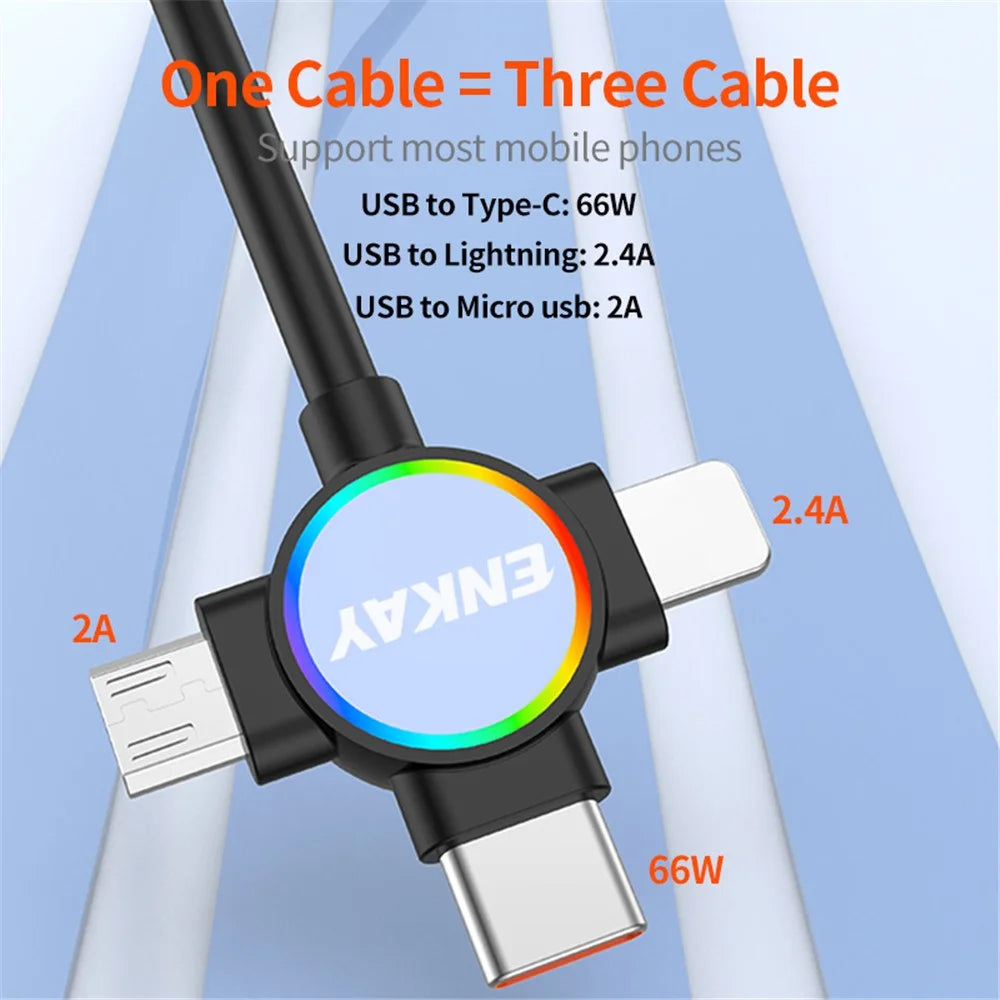 ENKAY 1.5m USB to Type-C / iP /  Micro USB TPU Spring Cable 66W Fast Charging Cable with Indicator Light - Style A - 5