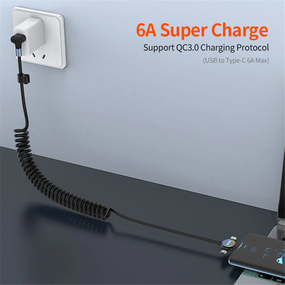 ENKAY 1.5m USB to Type-C / iP /  Micro USB TPU Spring Cable 66W Fast Charging Cable with Indicator Light - Style A - 6