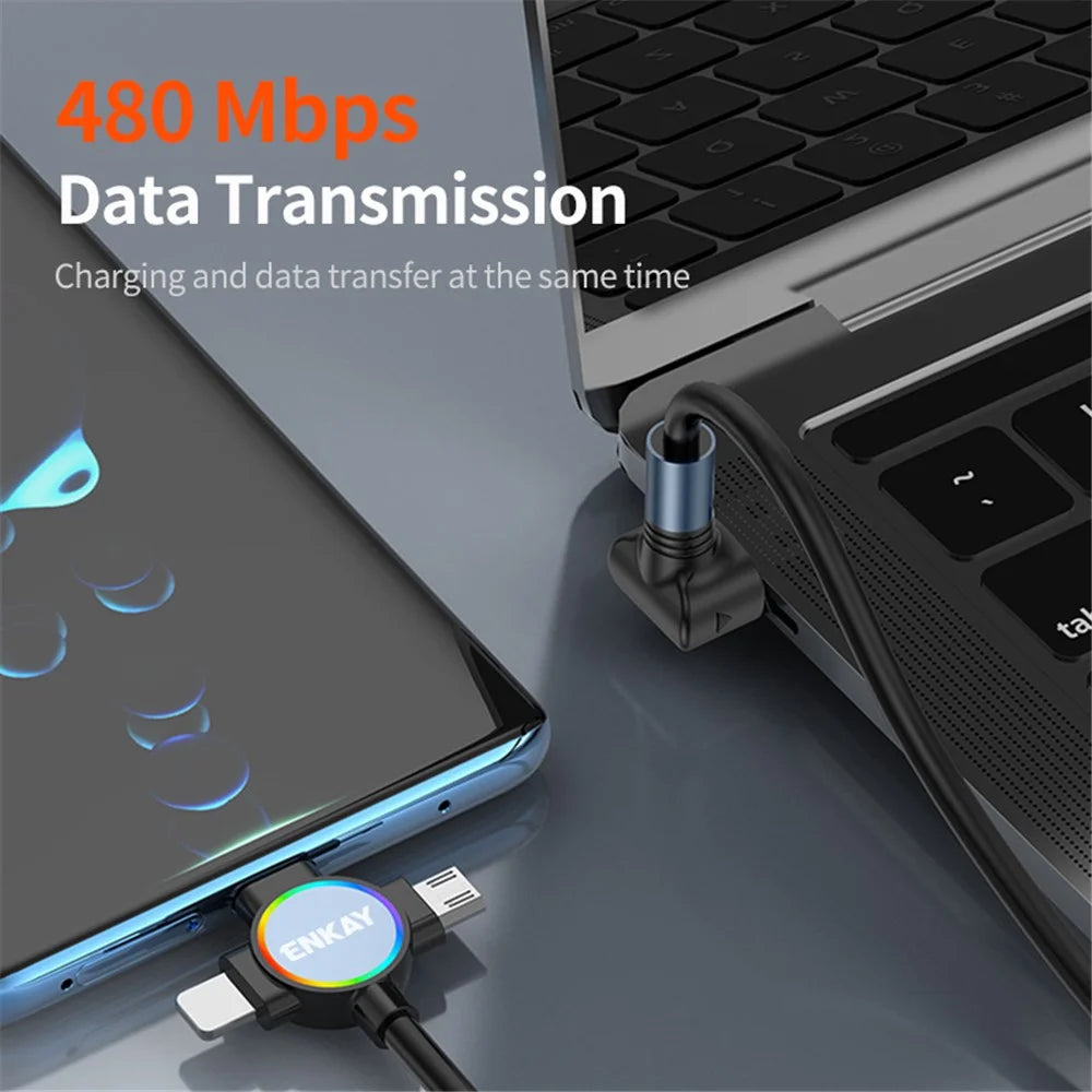 ENKAY 1.5m USB to Type-C / iP /  Micro USB TPU Spring Cable 66W Fast Charging Cable with Indicator Light - Style A - 7