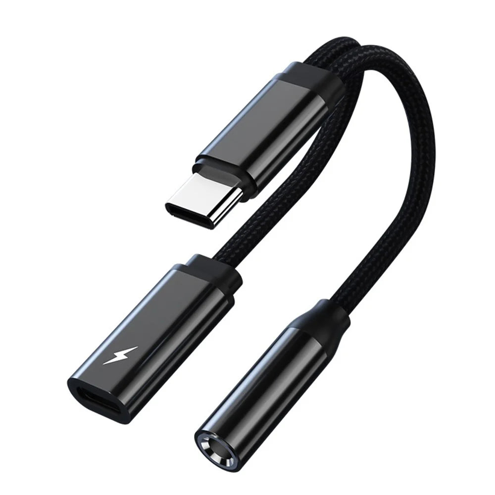 TIANSTON T31 For iPhone 15 Type-C Male to 3.5mm + Type-C Female Headphone Adapter Splitter Cable - 1